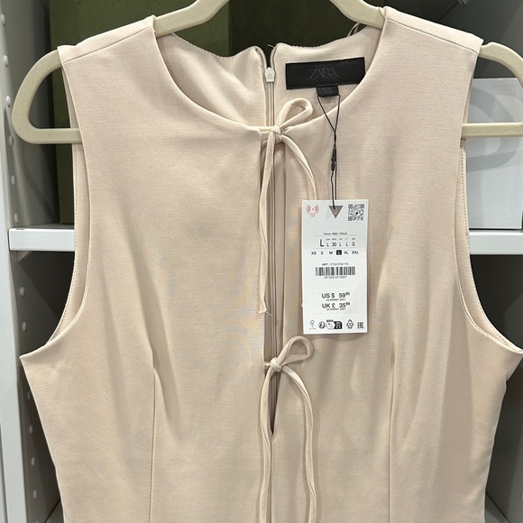 Zara Sleeveless Beige Bow Mini Dress - Picture 4 of 9